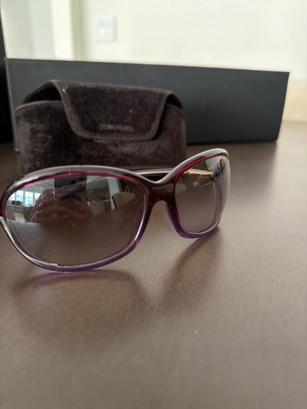 Tom Ford Oversized Sunglasses Translucent Purple Gradient with Velvet Case